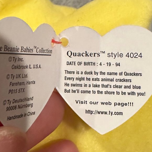 PlushTy Beanie Babies Quackers the Duck with Errors NWMT - Picture 9 of 10